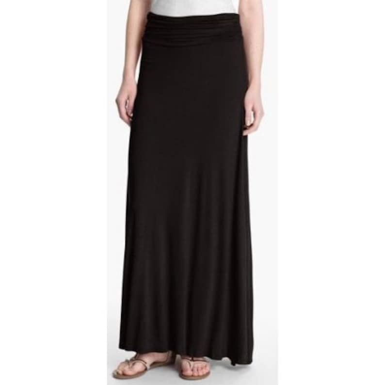 Long Jersey Skirts for Women Ruched Waist 40 Maxi Skirt BLACK