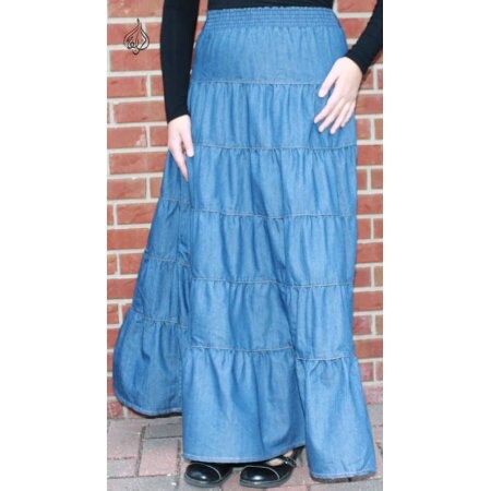 40 Long Boho Chic Tiered Blue Denim Skirt for Modest | Etsy