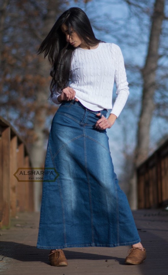 39 Long Denim Skirt Women's Modest Skirts Jeans Fabric STYLE NP-102  Bestseller 
