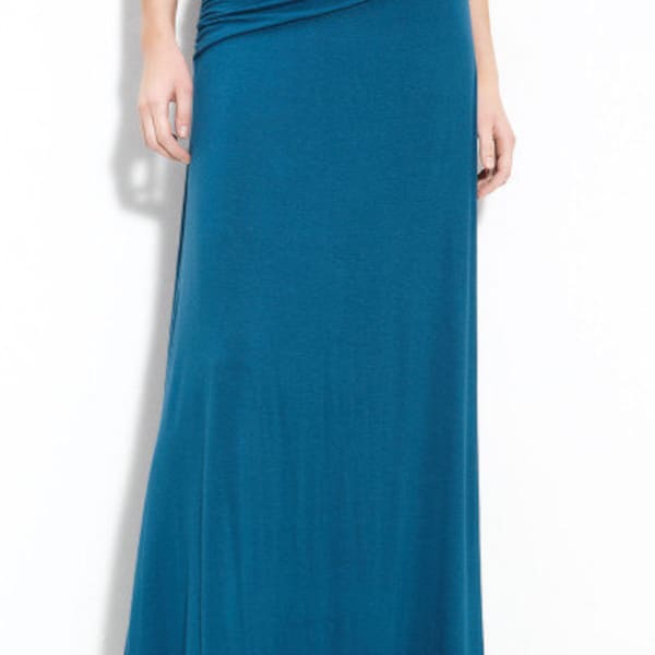 Ruched Long Jersey Maxi Skirt