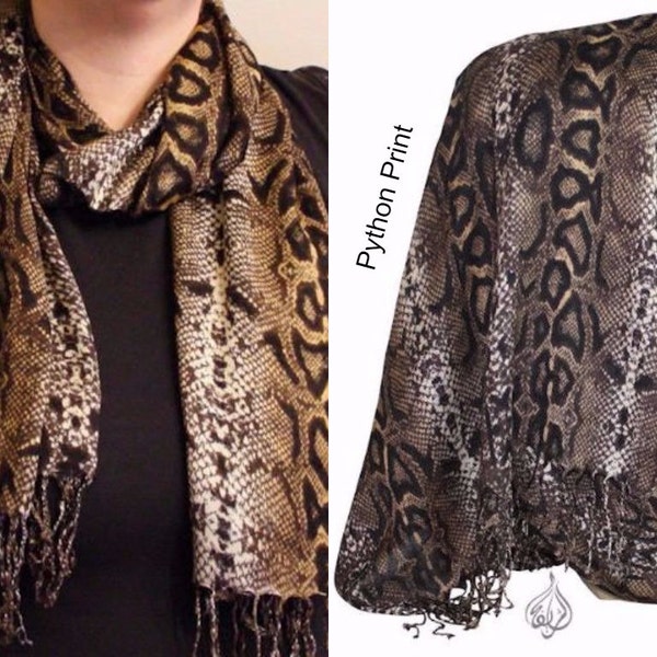 Beautiful Animal Python Print Scarf | Shawl | Muslim Hijab | 70x 22" | Women Head Wrap