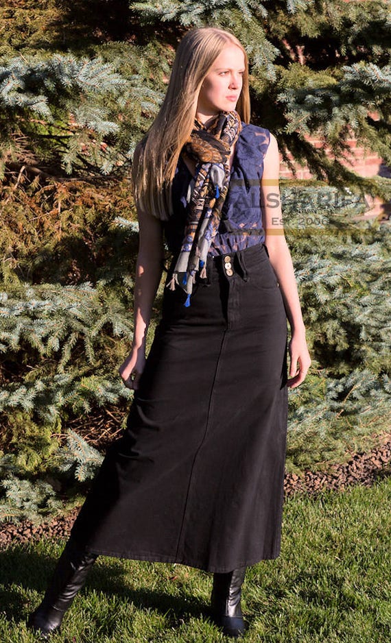 40 Long BLACK A-line Skirt Women Long Cotton Twill - Etsy