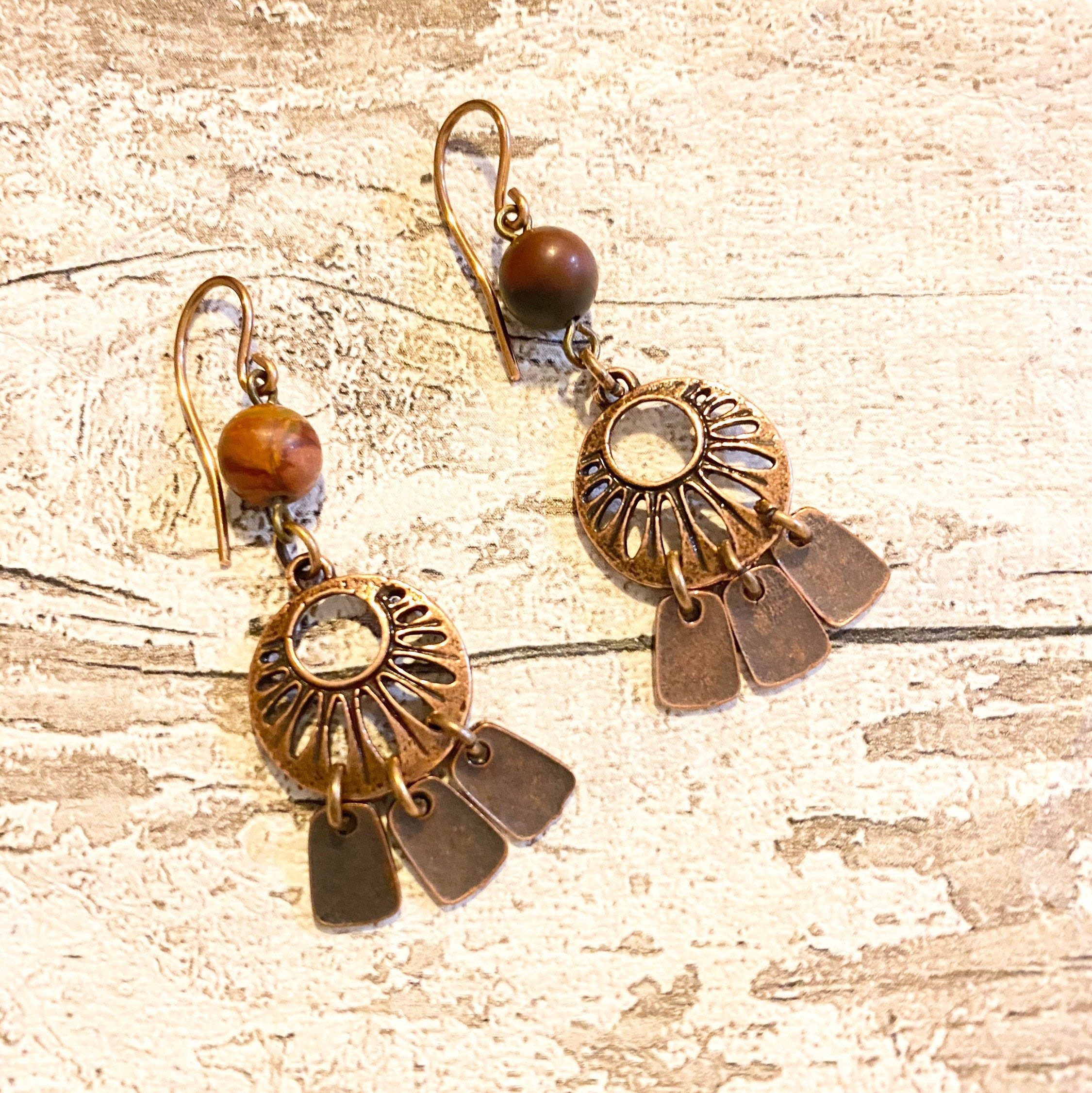 Jasper Bohemian Earrings Copper Boho Earrings Boho Bohemian Etsy