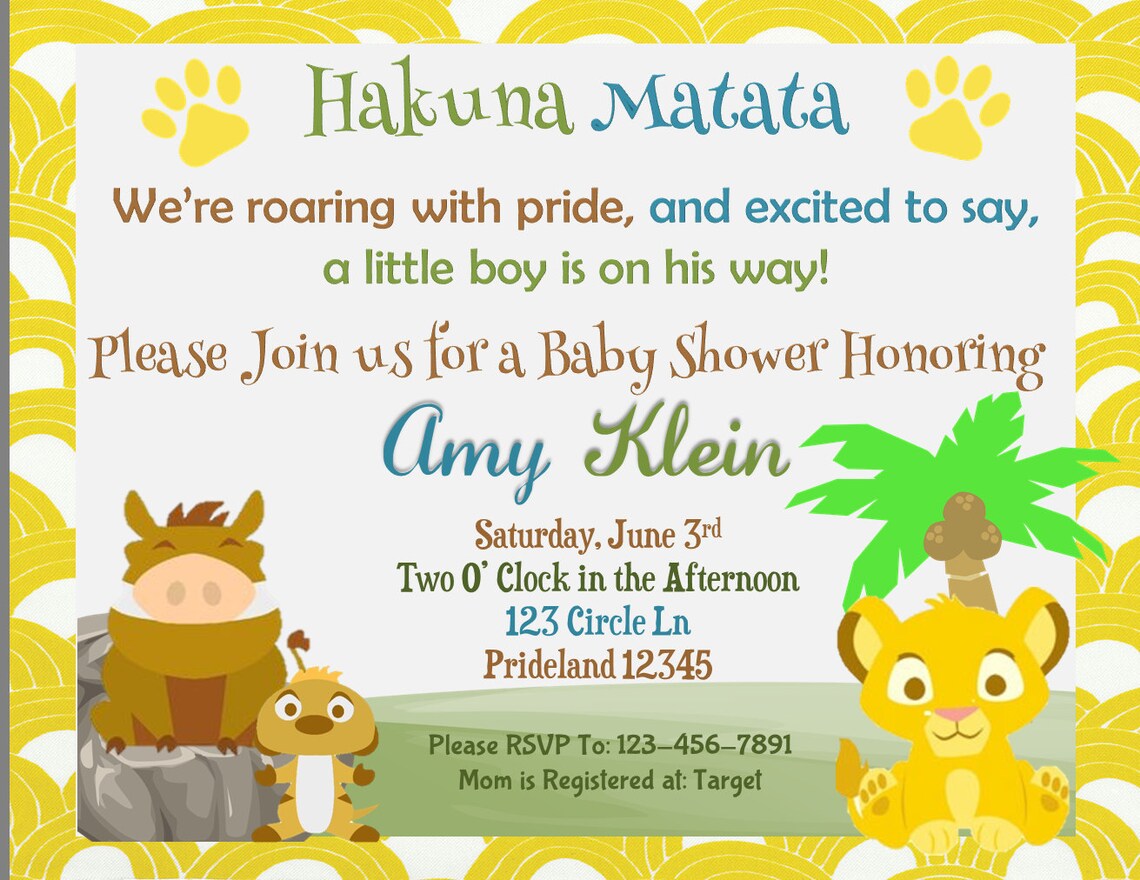 Lion King Baby Shower Invitation Etsy