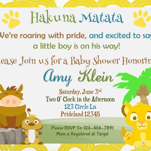 Lion King Baby Shower Invitation Etsy