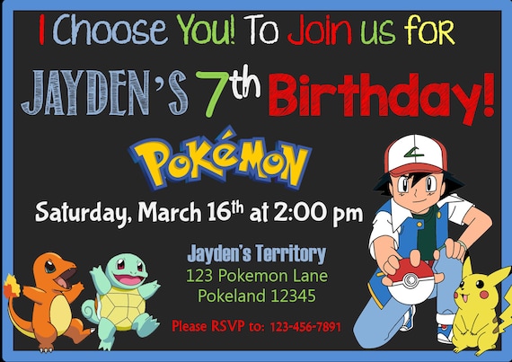 Invitation Anniversaire Pokemon Etsy Invitation Anniversaire Pokemon Etsy