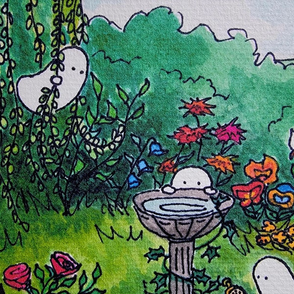 5x7 Print of Original Watercolor Illustration "Ghosts in a Wonderland Garden"