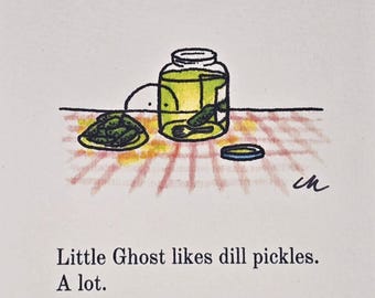 3.5x5 Signed Mini Print  "Little Ghost and Pickles"