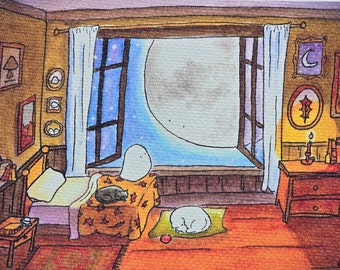 5x7 afdruk van originele aquarelillustratie "Goodnight Ghost"