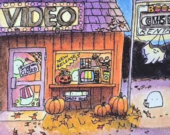 5x7 Signed Print "Boo's Video Rental After Dark"