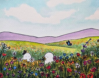 5x7 Print of Original Watercolor Illustration "Ghosts in a Meadow"