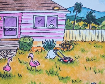 5x7 Signed Print "Little Ghost and Chores"