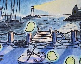 5x7 Signed Print "Harbor After Dark"