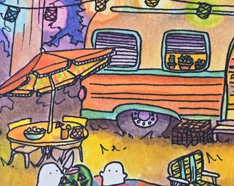 5x7 Signed Print "Little Ghosts and Camping"