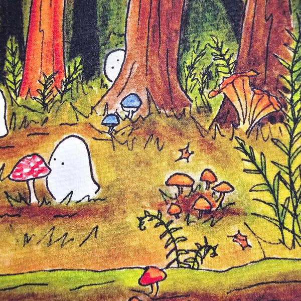 5x7 Print of Original Watercolor Illustration "Ghosts in a Forest"