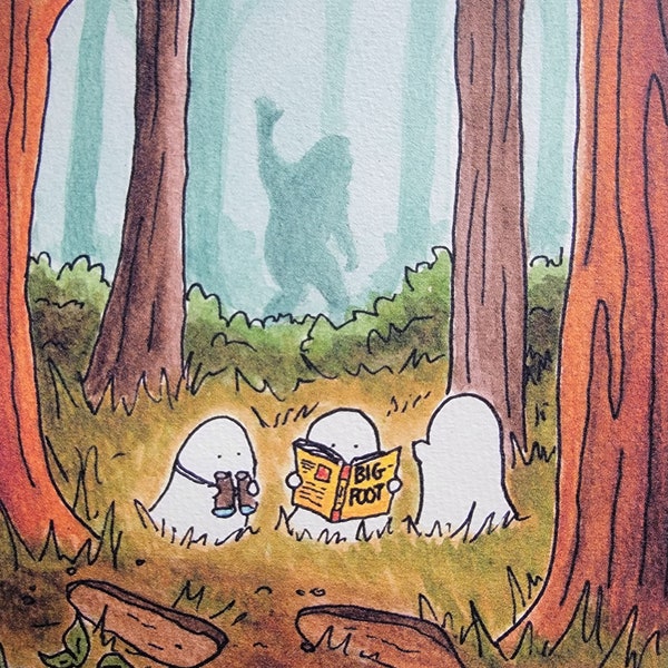 5x7 Print of Original Watercolor Illustration "Bigfoot Chasers"