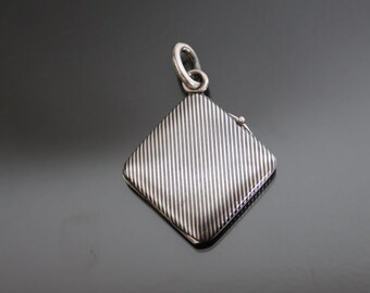 Edwardian Geometric Niello Plate Photo Locket. Silver 800 Antique Stripped Pendant.