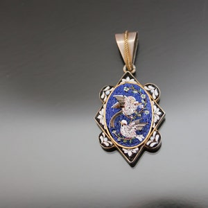 Victorian Italian Mosaic Birds Millefiori Micromosaic Antique Pendant Locket. 500 Silver