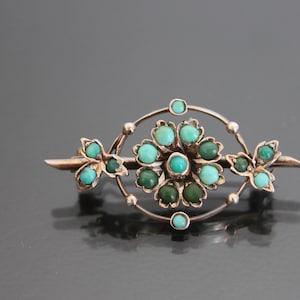 Victorian 900 Silver Turquoise Flower  Brooch.  Antique Floral Wedding.