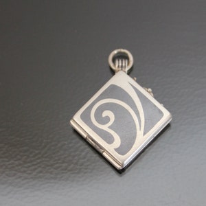 Edwardian Niello Plate Photo Locket. 835 Silver Pendant. Geometric,  Unisex Vintage