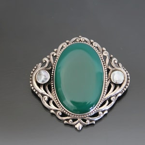Spilla in agata verde Art Nouveau Jugendstil. Argento 800. Artigianato e artigianato.