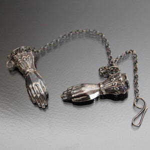 Victorian Hands Pendants. 835 Silver. Antique Austro-Hungarian Chatelaine Needle Holders.