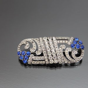 WILHELM BECKER Strass Saphir Brosche. 925 Sterling Silber. Jahrgang