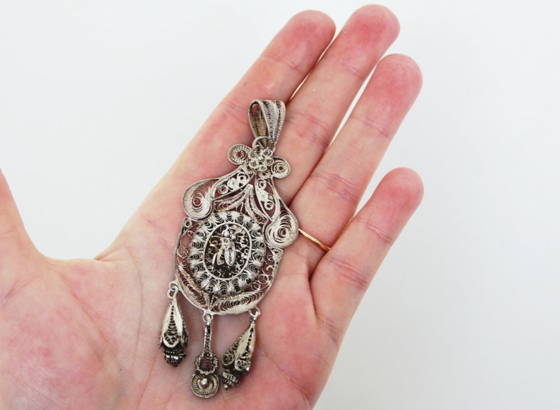 Victorian Locket Fly. Italian Grand Tour. Silver 925 Sterling Filigree Insect Pendant image 9