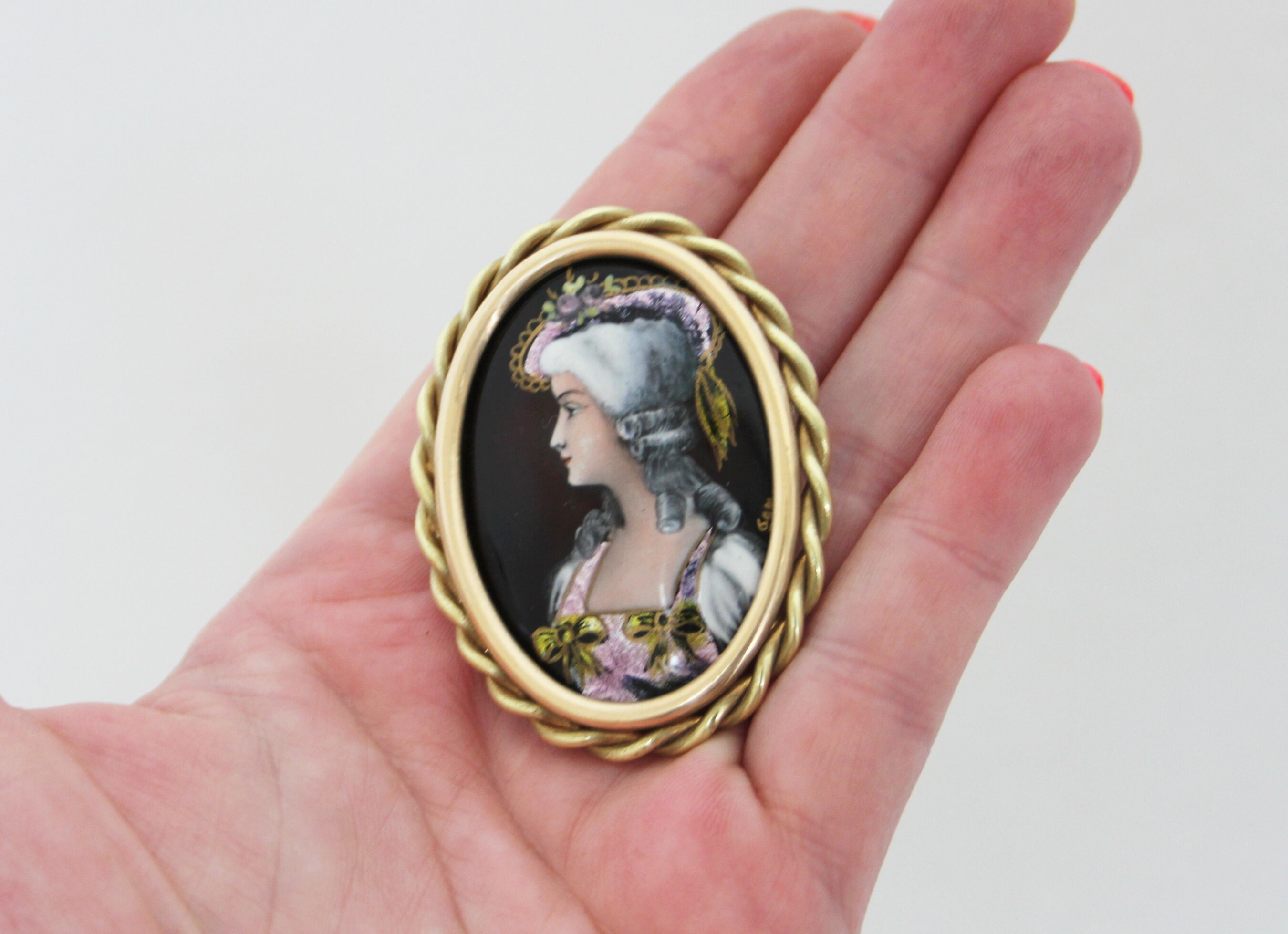 Broche Ancienne En Acier Limoges - Style Art Nouveau/Art Déco Miniature, Occasion