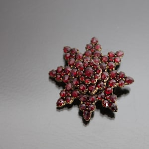 Victorian Bohemian Garnet Star Brooch, Rose Cut. Antique Garnets.