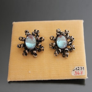 Vintage Saphiret Art Glass Clip On Earrings, 1950&#39;s Costume Clips, Neugablonz, Sappharine