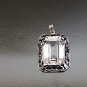 Art Deco Rock Crystal Pendant. Silver 800. Vintage Geometric Necklace.