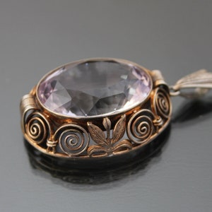 Art Deco BIG Purple Stone Pendant. Silver 835 Vintage Geometric Necklace. image 8