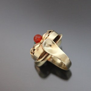 Big Art Deco Floral Jade Carnelian "Fruit Salad" Ring. 835 Silver. Size 6 Gemüsering Antiker Openwork image 7
