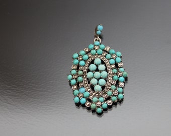 Art Deco Turquoise Marcasite Pendant. 935 Sterling Silver, Vintage Something Blue, Old