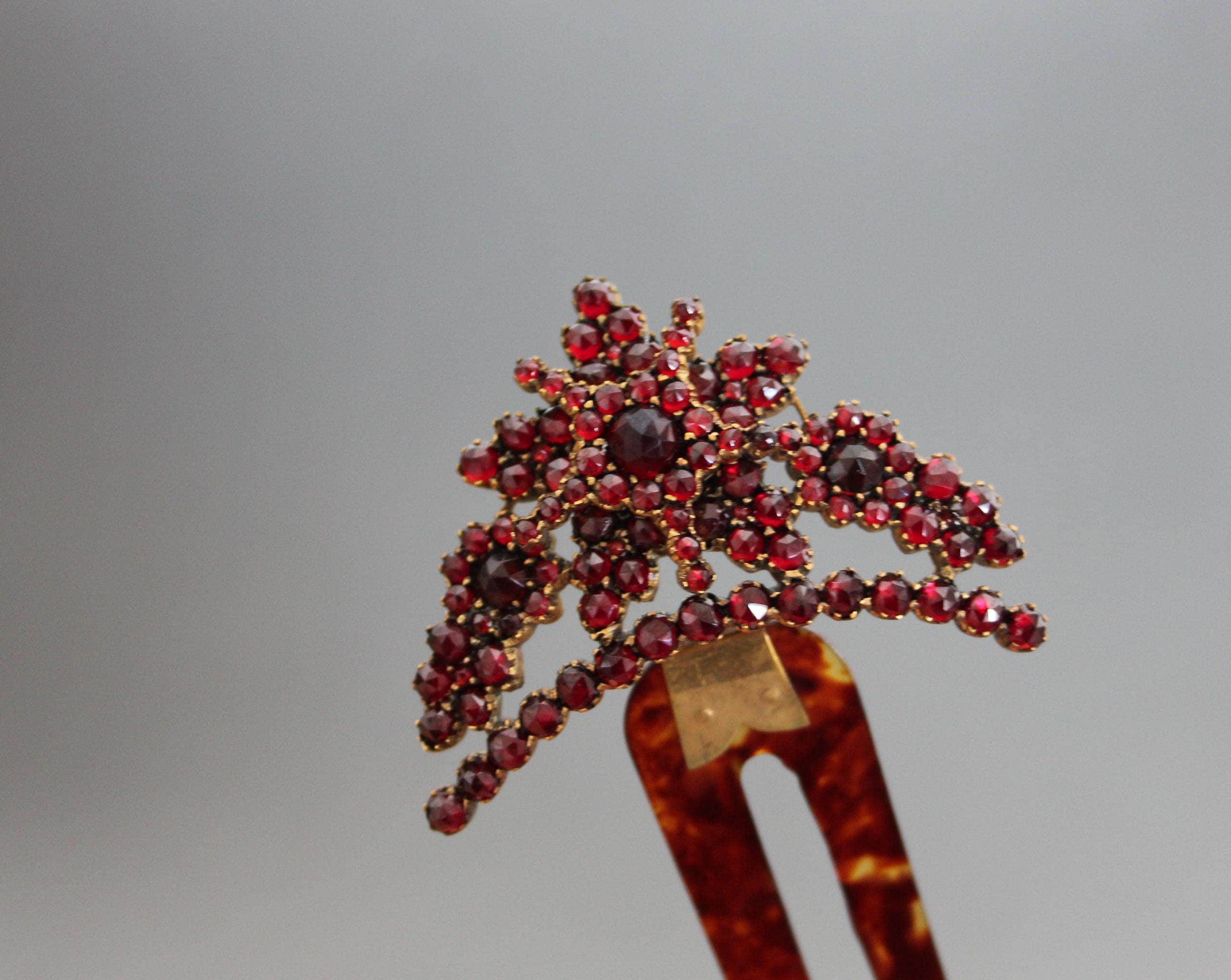 Victorian Hair Comb Tiara. Bohemian Garnet Star. Antique Hair Fork