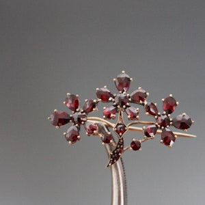 Edwardian Bohemian Garnet Floral Brooch. Antique Rose Cut.