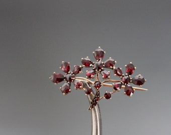 Edwardian Bohemian Garnet Floral Brooch. Antique Rose Cut.