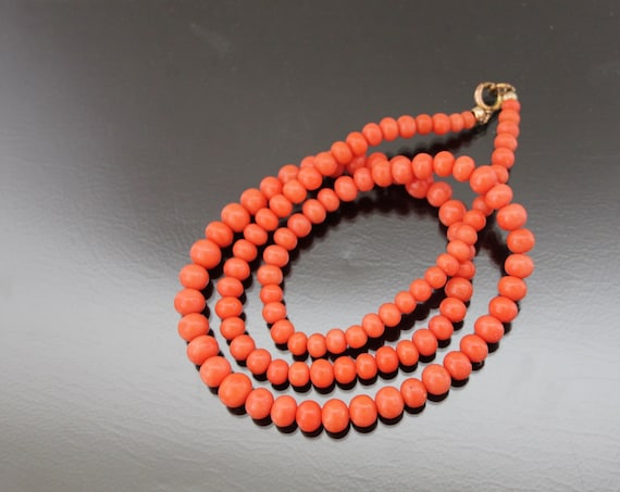 Victorian 32g Tomato Red Coral. Antique Beaded Kn… - image 1