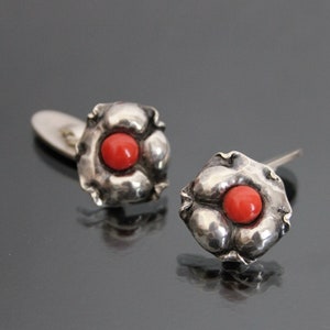 Arts And Crafts Italian Coral Artisan 835 Silver Cufflinks.  Unisex Vintage Cuff Links Jugendstil