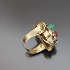Big Art Deco Floral Jade Carnelian "Fruit Salad" Ring. 835 Silver. Size 6 Gemüsering Antiker Openwork image 6