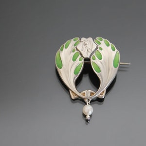 Spilla geometrica in argento 800 smaltato Jugendstil. Vintage monogrammato FW WF Arts and Crafts.