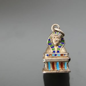 Art Deco Egyptian Revival Pendant Charm. Enamel & 800 Silver.