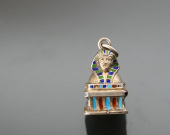 Art Deco Egyptian Revival Pendant Charm. Enamel & 800 Silver.