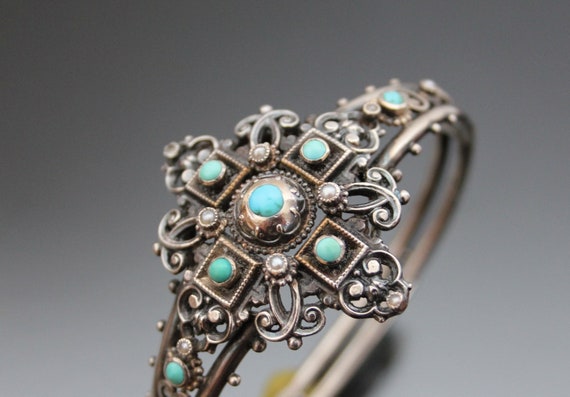 Victorian Neo-Reanaissance Turquoise Bangle and P… - image 6