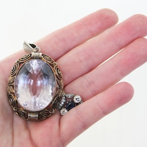 Art Deco BIG Purple Stone Pendant. Silver 835 Vintage Geometric Necklace. image 2