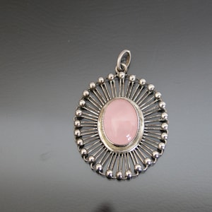 ADOLF REGELMANN Sputnik Pendant. 925 Sterling Silver, Rose Quartz. Modernist 1960&#39;s Toni Riik, Space Age