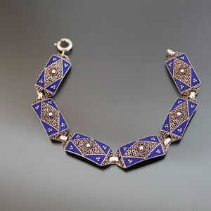 Bracciale Art Deco. Smalto. Argento Sterling 925. Granulazione. Geometrico vintage.