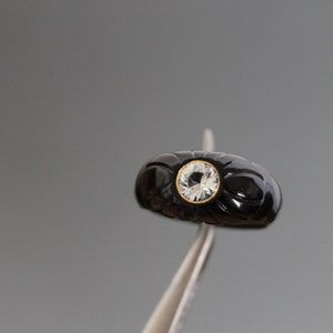 Art Deco Carved French Jet, Crystal Glass Ring. Size 9 1/2