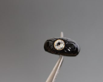 Art Deco Carved Onyx, Crystal Glass Ring. Size 9 1/2